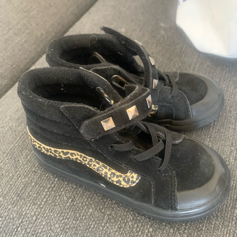 Vans Black Kids Sneakers with Leopard Accent